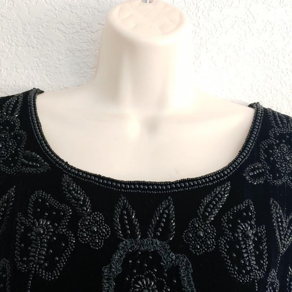 Vintage Black Beaded Floral Blouse - Picture 3 of 7